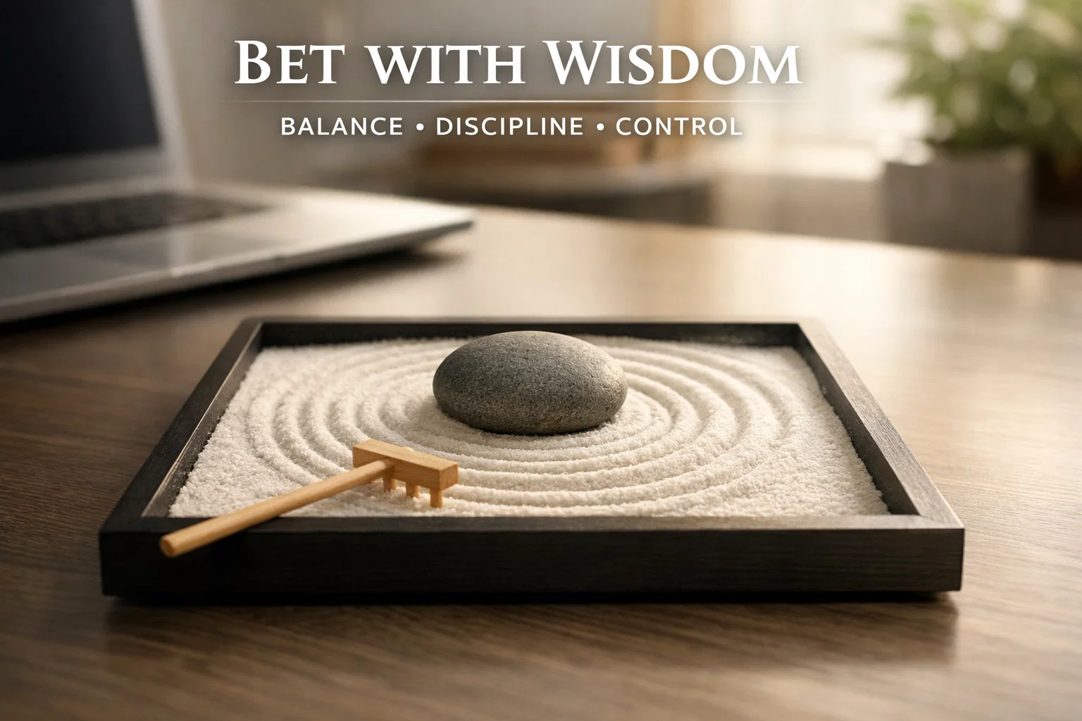 Jardin zen miniature sur un bureau moderne symbolisant l'équilibre émotionnel et la discipline mentale