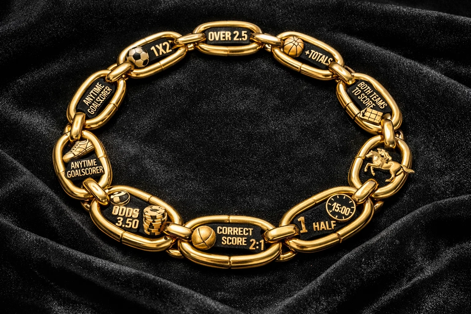 Maillons de chaîne dorés interconnectés symbolisant les paris combinés où chaque sélection doit être gagnante